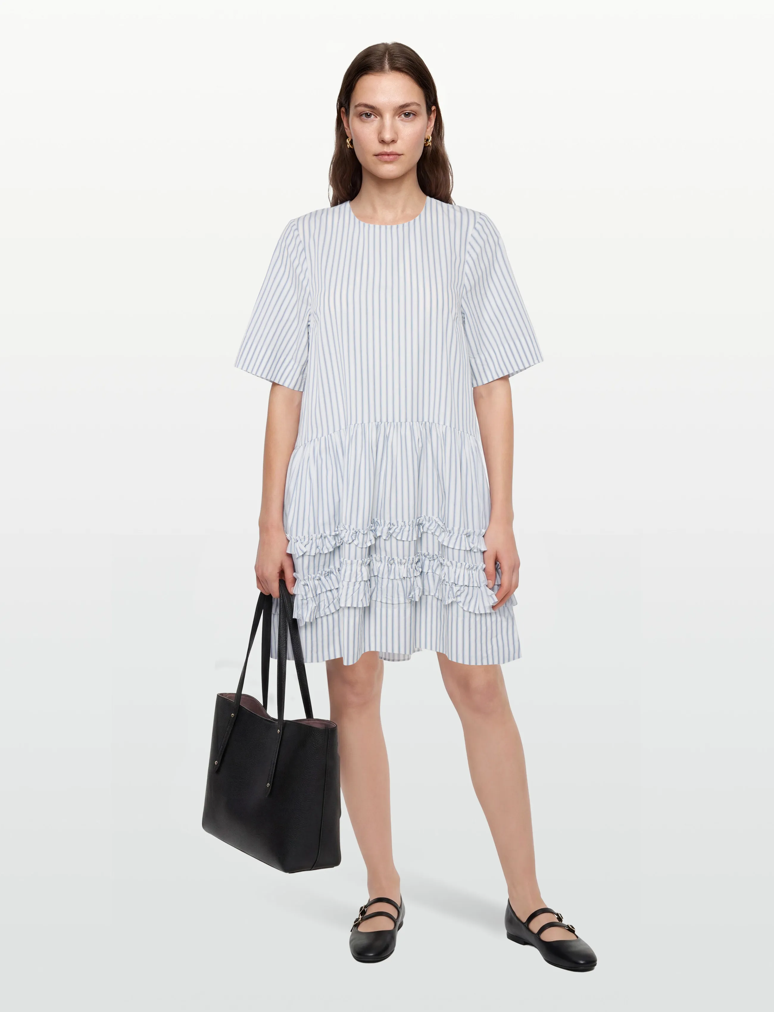 Ganni Pinstripe Cotton Mini Dress, 32, White, Kjoler > Kort Kjole, Dame