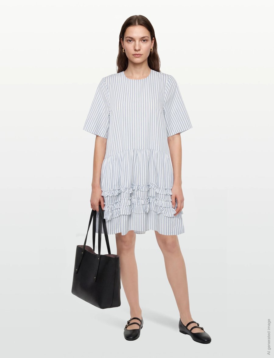 Ganni - Striped Organic Cotton Mini Dress - konfirmationstøj - white - 0
