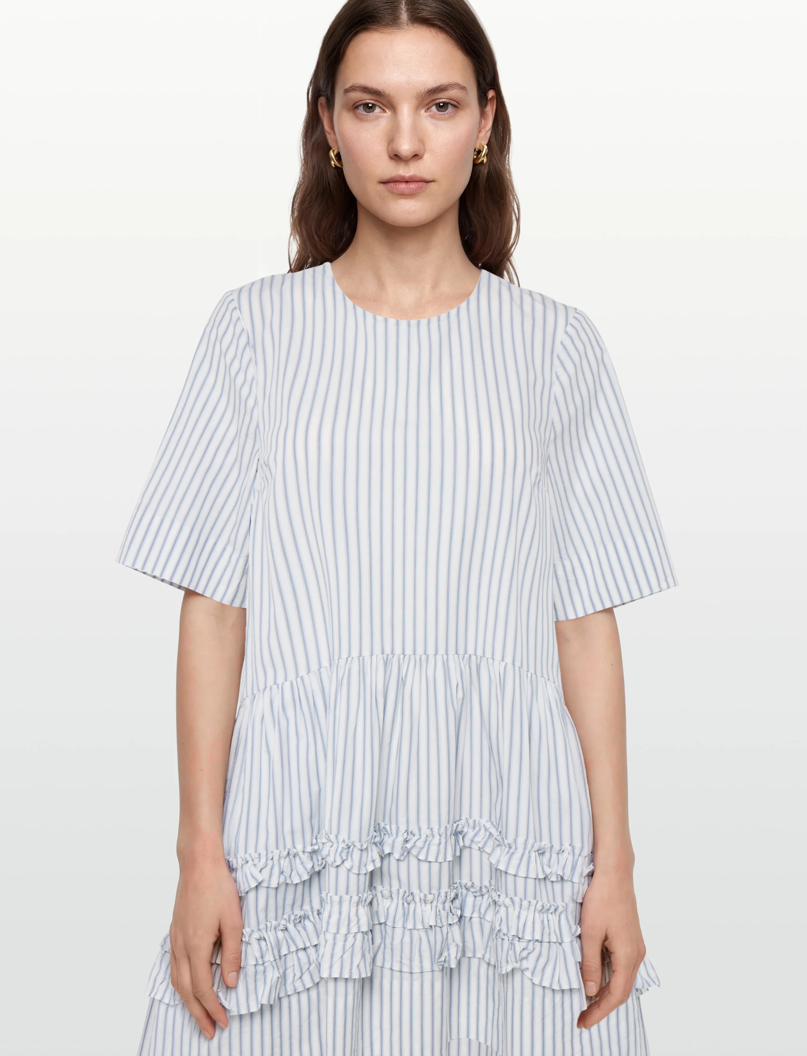 Ganni - Striped Organic Cotton Mini Dress - konfirmationstøj - white - 3