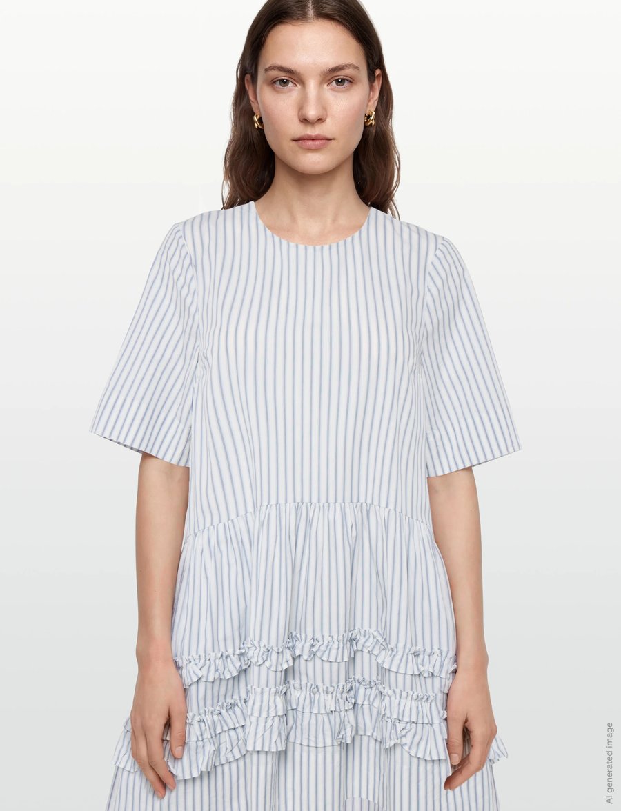 Ganni - Striped Organic Cotton Mini Dress - konfirmationstøj - white - 3
