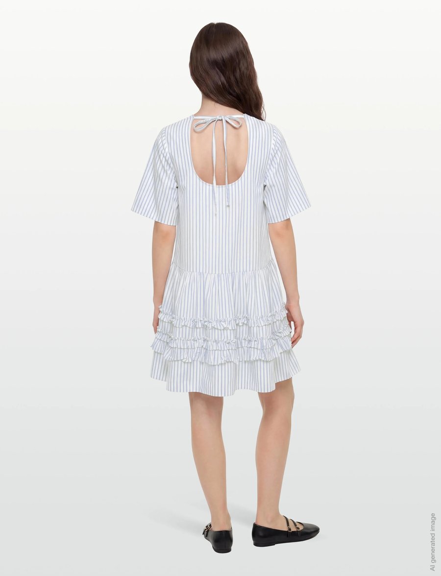 Ganni - Striped Organic Cotton Mini Dress - konfirmationstøj - white - 4