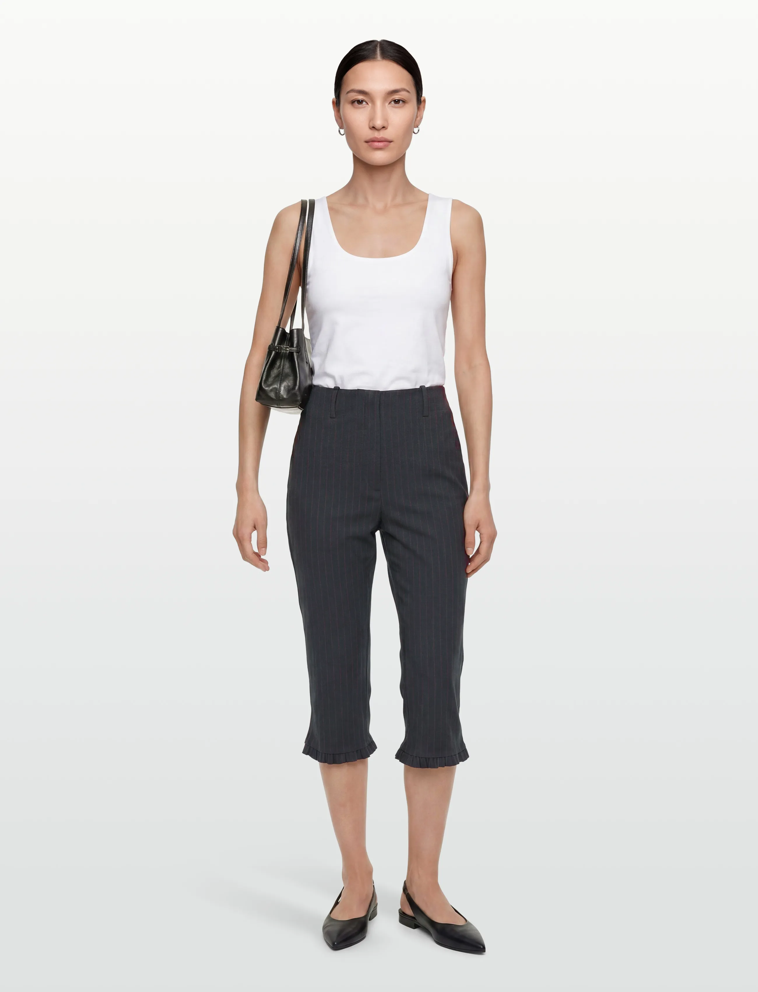 Ganni Stretch Stripe Capri Pants, 36, Trousers, Grau - Frauen
