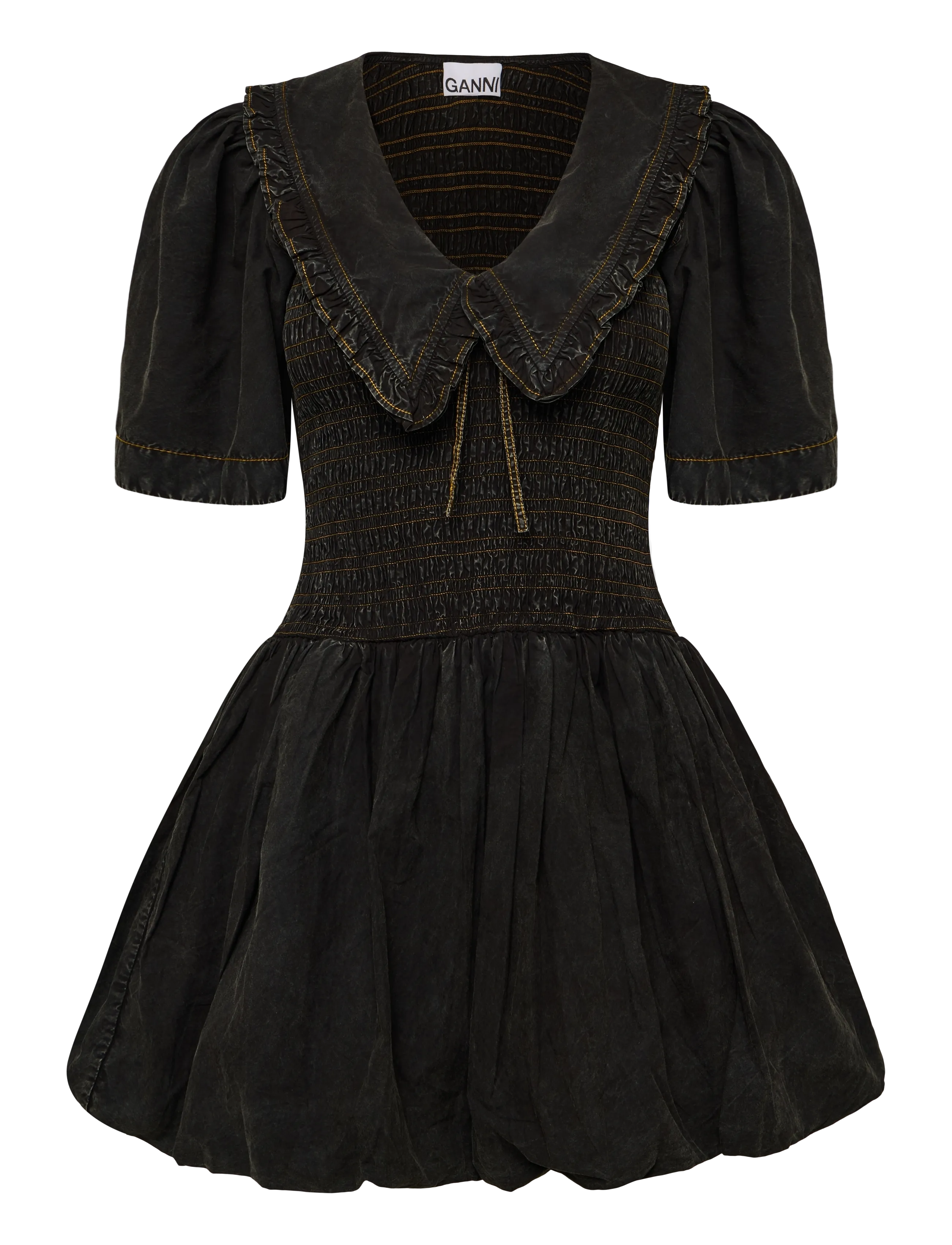 Ganni Smocked Minidress - Kleidung - BLACK / black