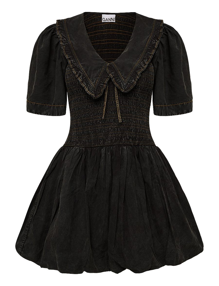 Ganni - Smocked Minidress - kurze kleider - black - 0