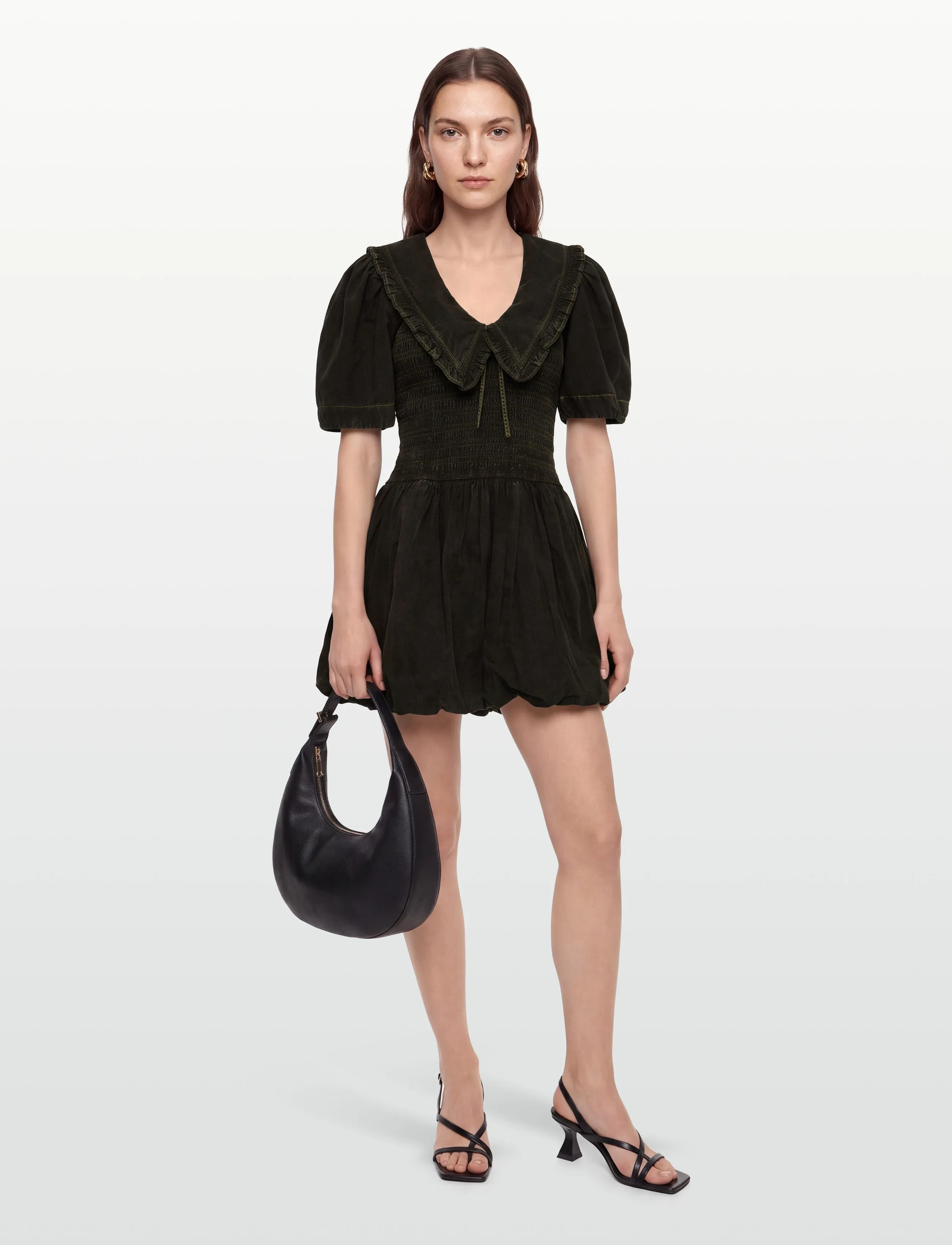 Ganni Smocked Minidress, 38, Black, Kjoler > Kort Kjole, Dame