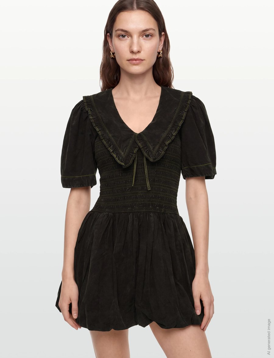 Ganni - Smocked Minidress - korte kjoler - black - 3