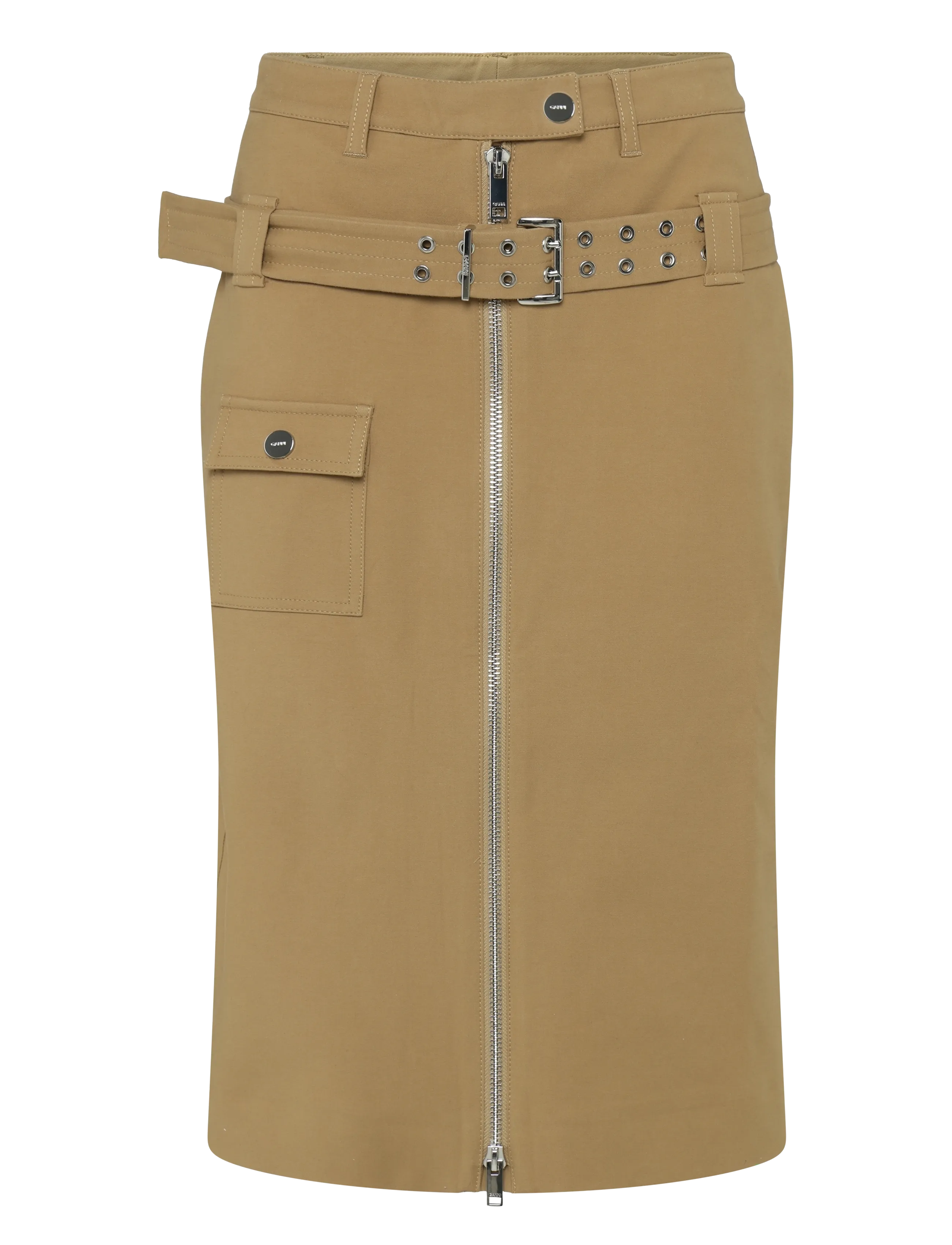 Ganni Natural Cotton Midi Skirt, 40, Röcke, Beige - Knee-length & Frauen