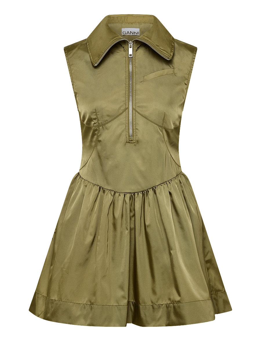 Ganni - Boa Dress In Green Nylon - särkkleidid - green - 0
