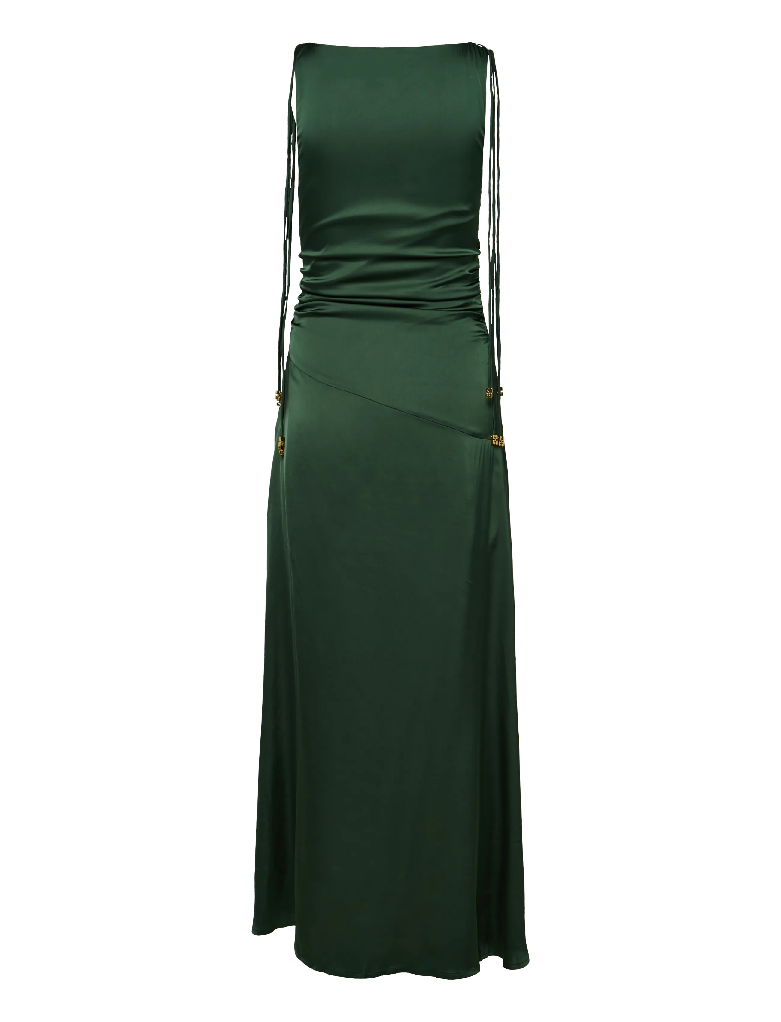 Ganni - Satin Ruched Maxi Dress - green - 2