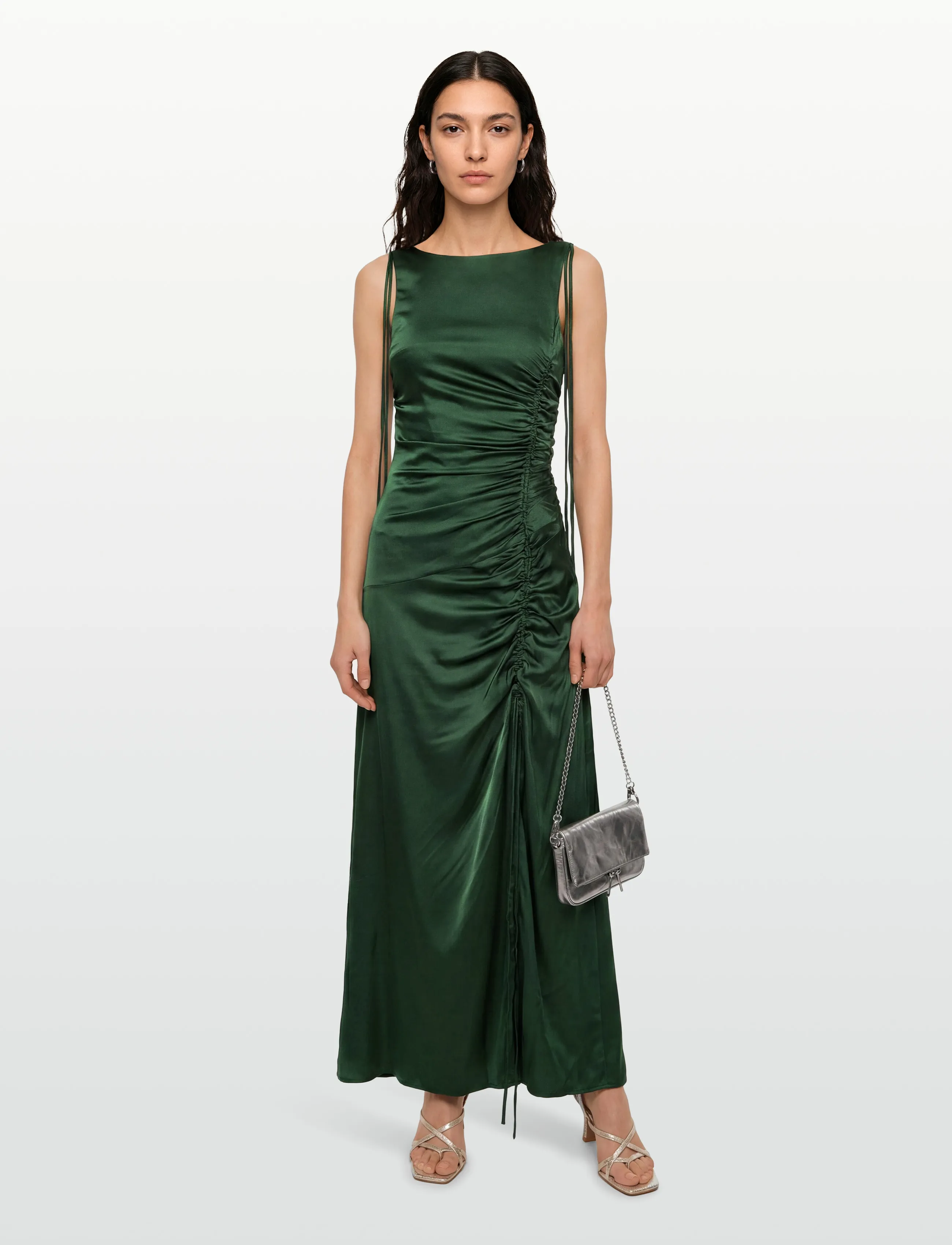 Ganni Satin Ruched Maxi Dress, 32, Dresses, Grün - Frauen