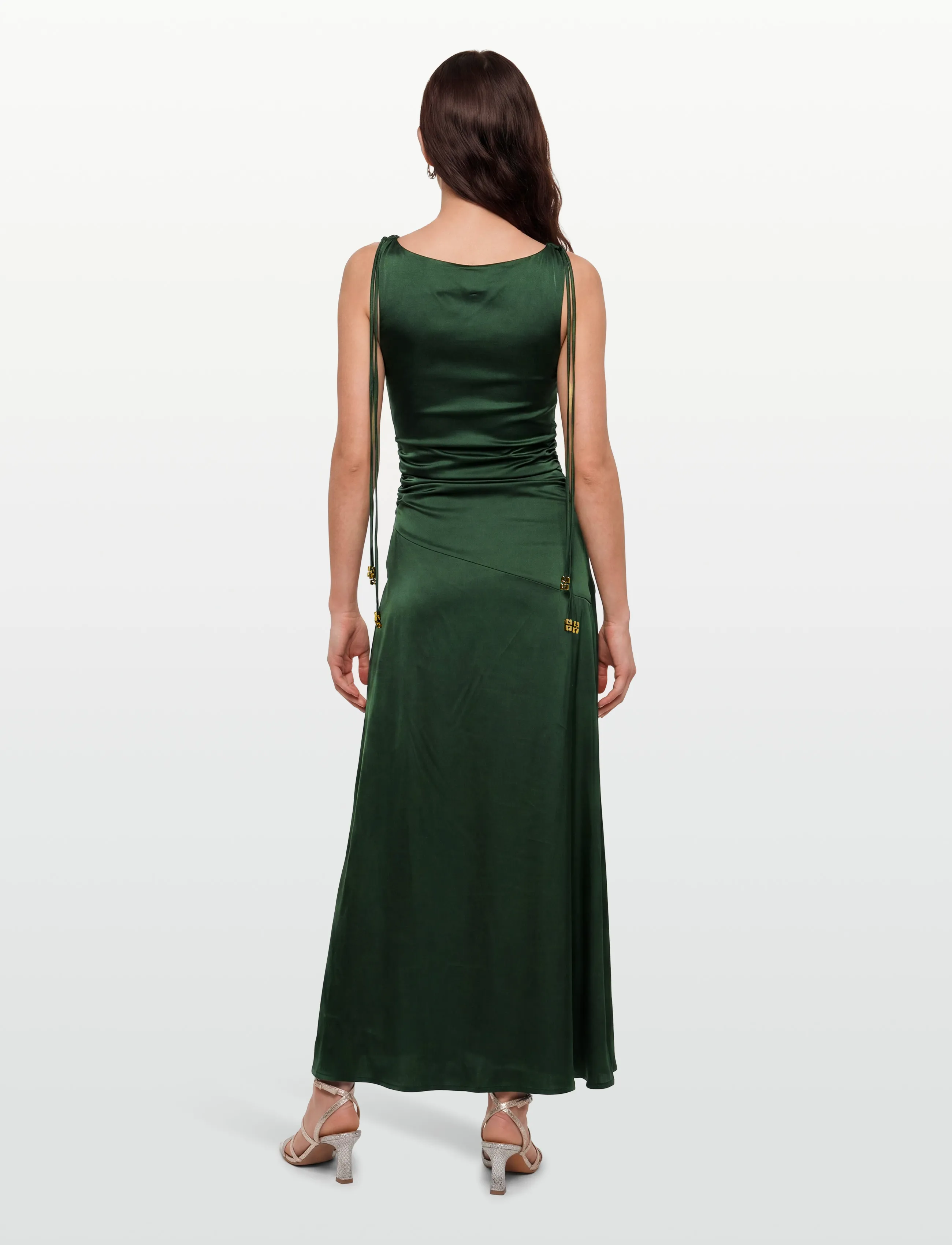Ganni - Satin Ruched Maxi Dress - green - 4