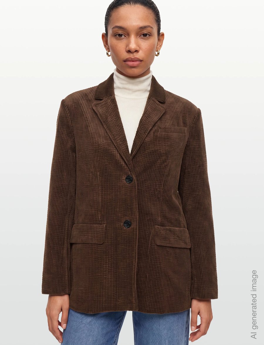Ganni - Corduroy Blazer Chicory - Üherealised pintsakud - brown - 3