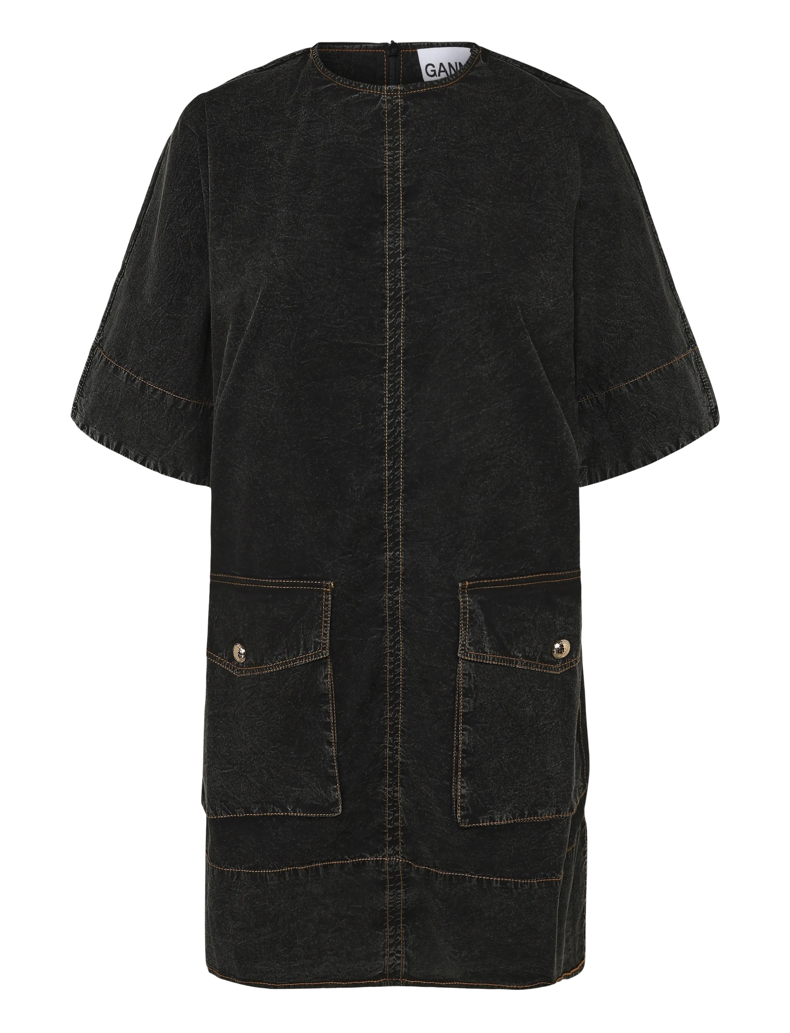 Ganni - Black Washed Kimono Dress - korta klänningar - black - 1