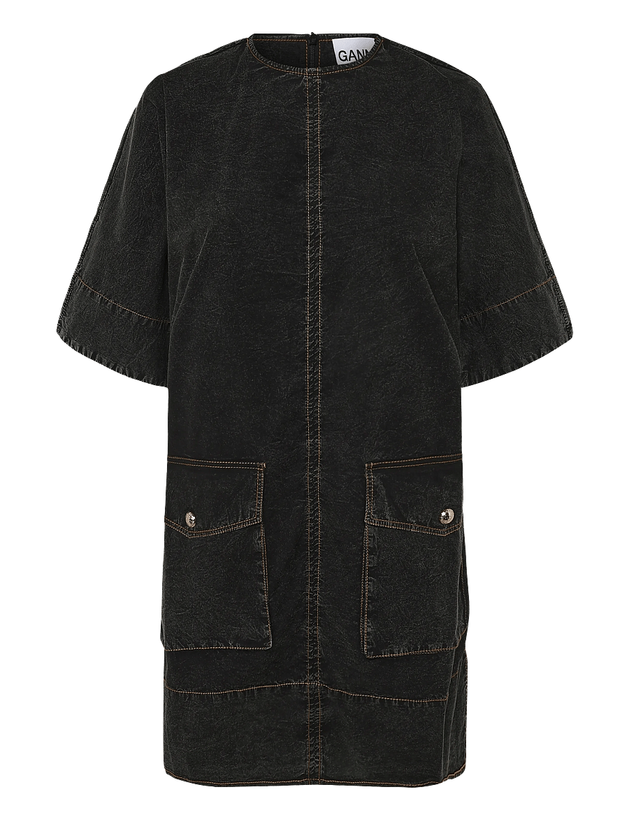 Ganni - Black Washed Kimono Dress - korta klänningar - black - 1