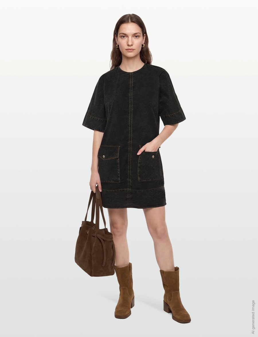 Ganni - Black Washed Kimono Dress - korta klänningar - black - 0
