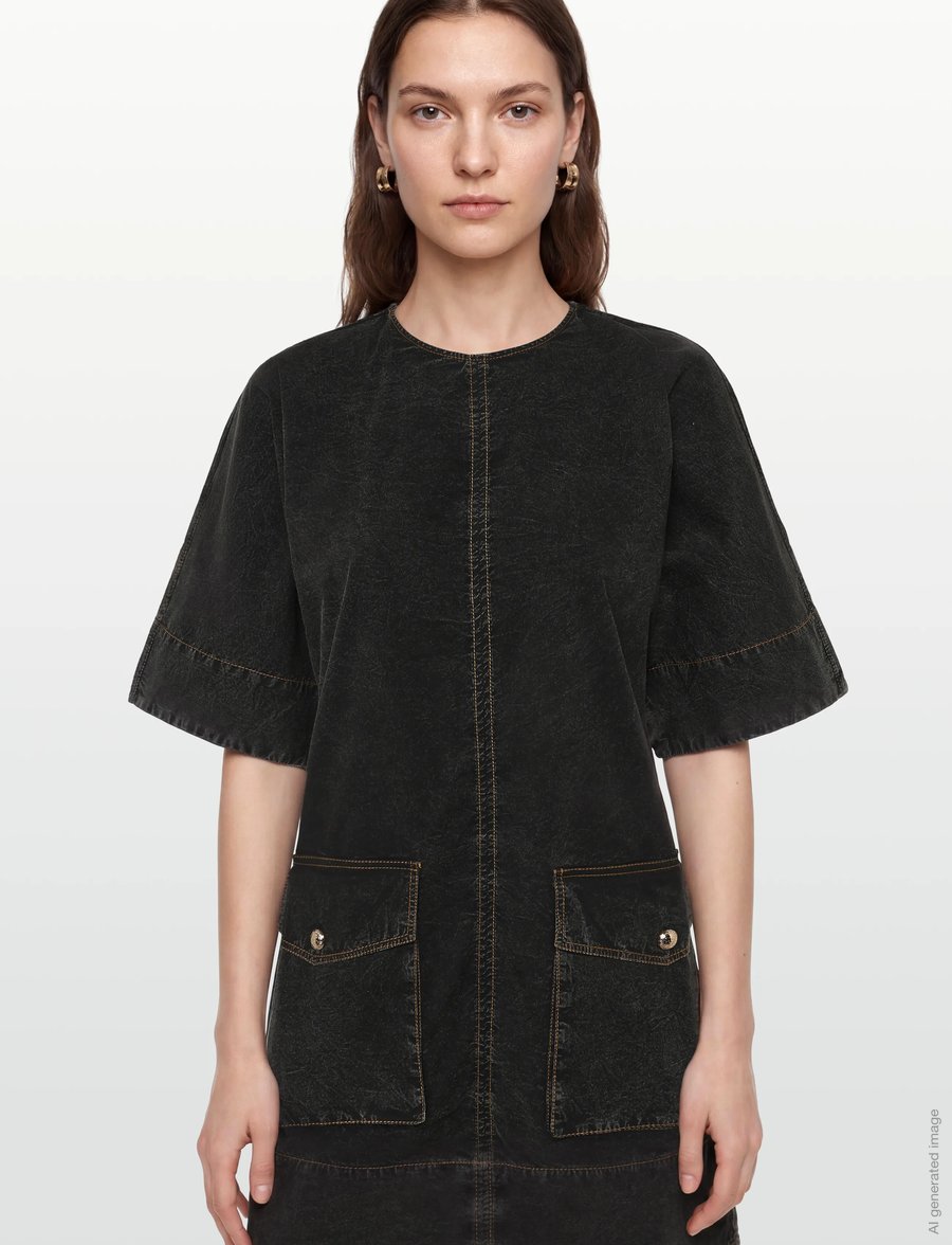 Ganni - Black Washed Kimono Dress - korta klänningar - black - 3