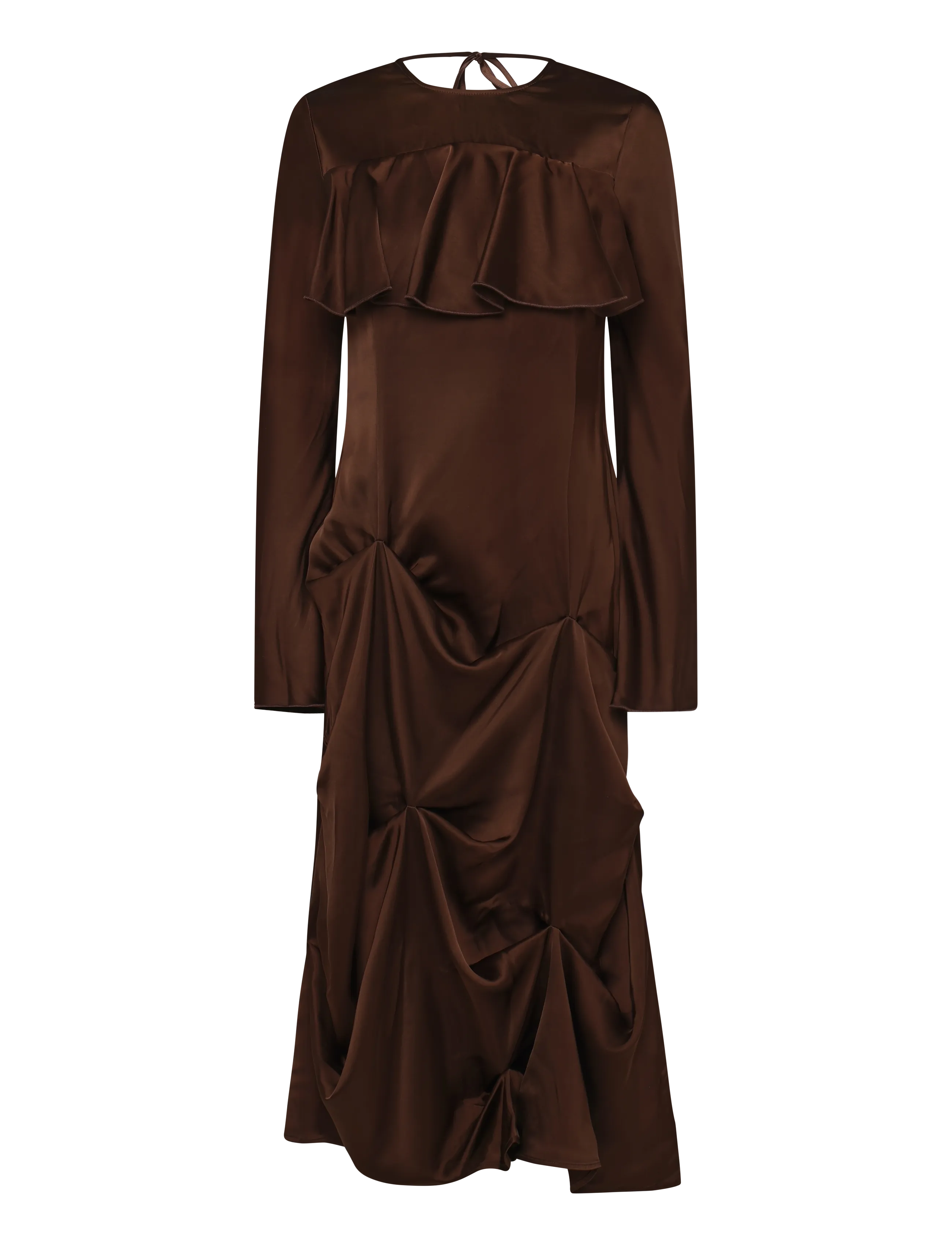 Ganni Brown Ruffle Dress - Midiklänningar - BROWN / brown