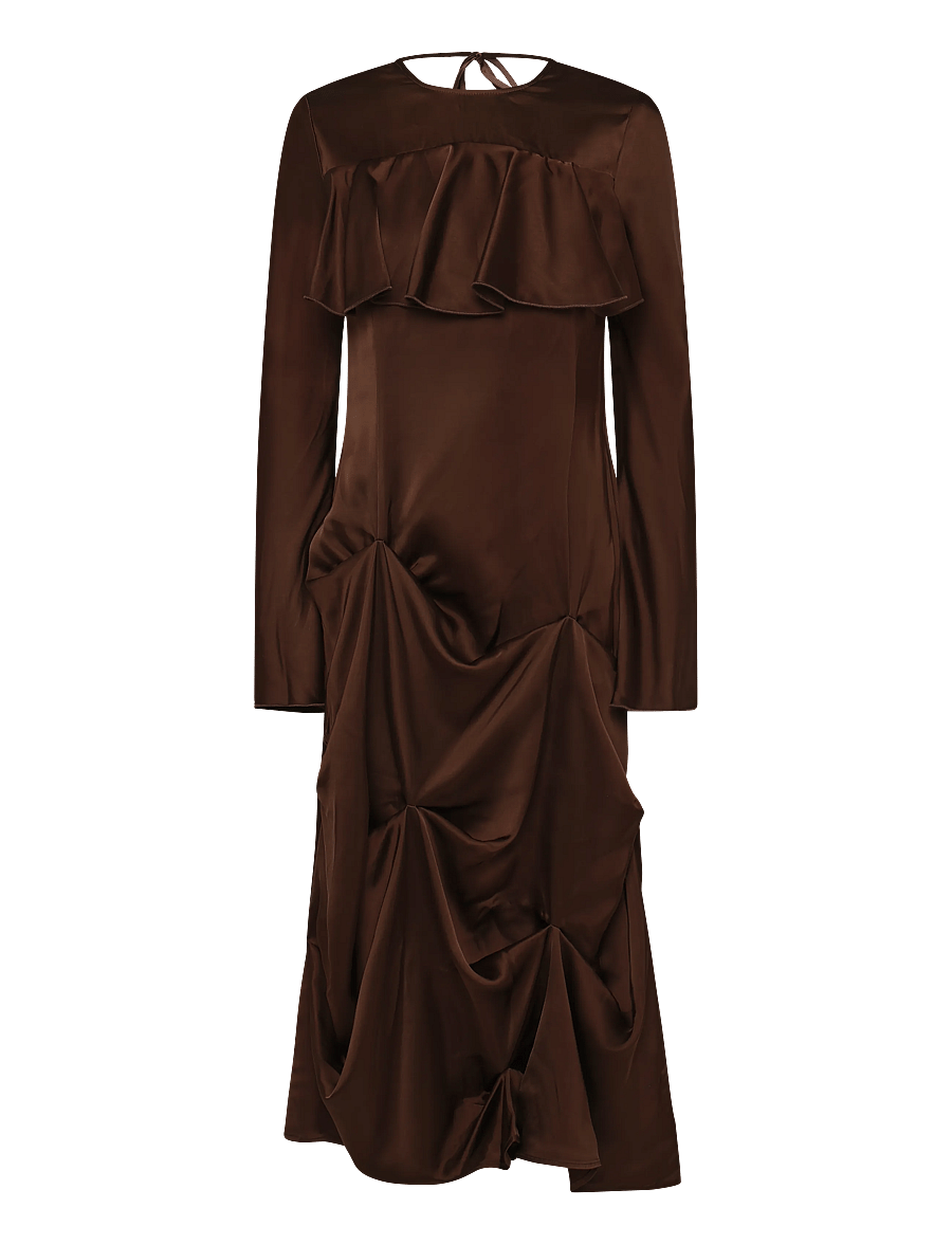 Ganni - Brown Ruffle Dress - party dresses - brown - 0