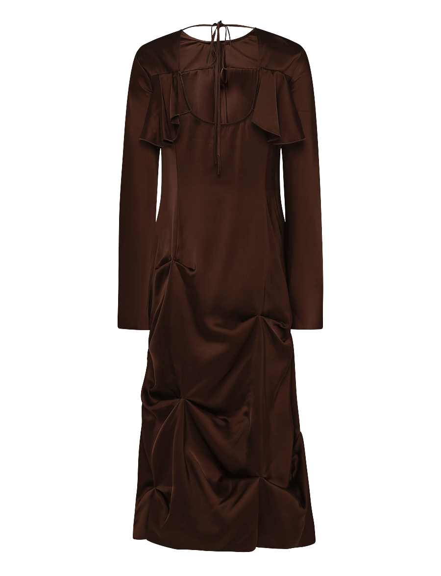 Ganni - Brown Ruffle Dress - party dresses - brown - 1
