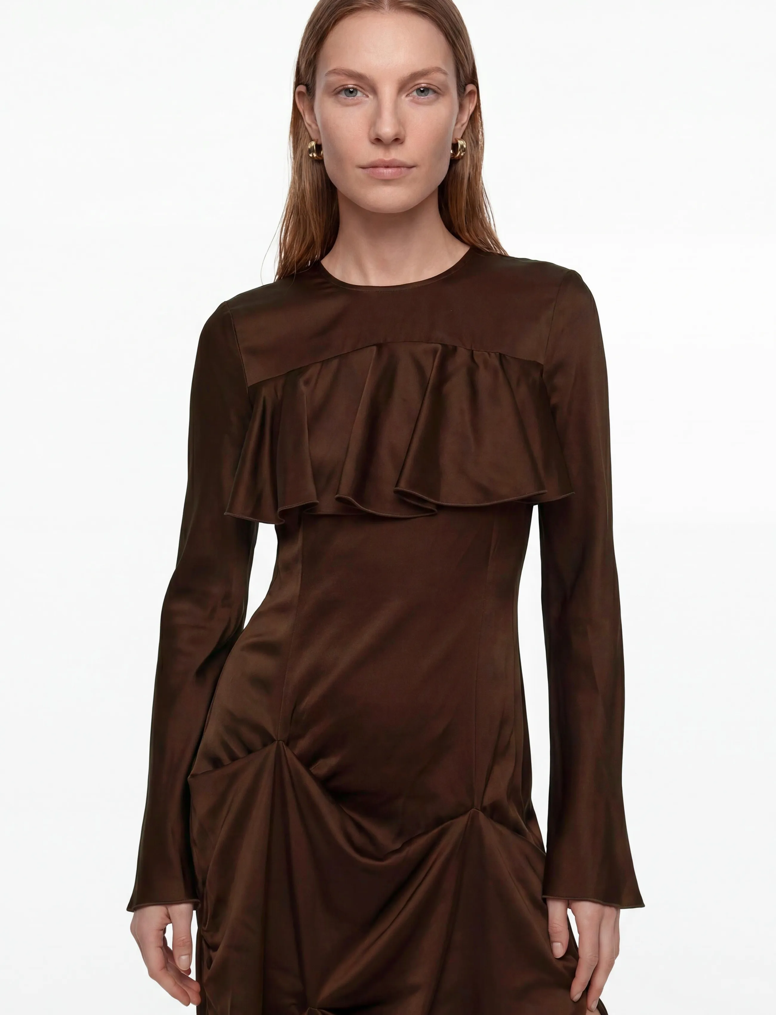 Ganni - Brown Ruffle Dress - partykleider - brown - 3