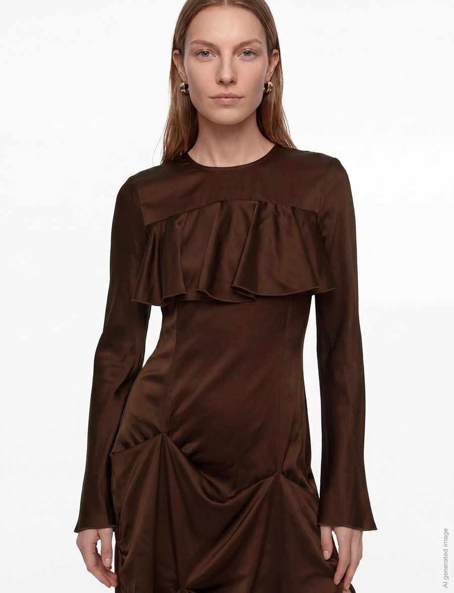 Ganni - Brown Ruffle Dress - partykleider - brown - 3
