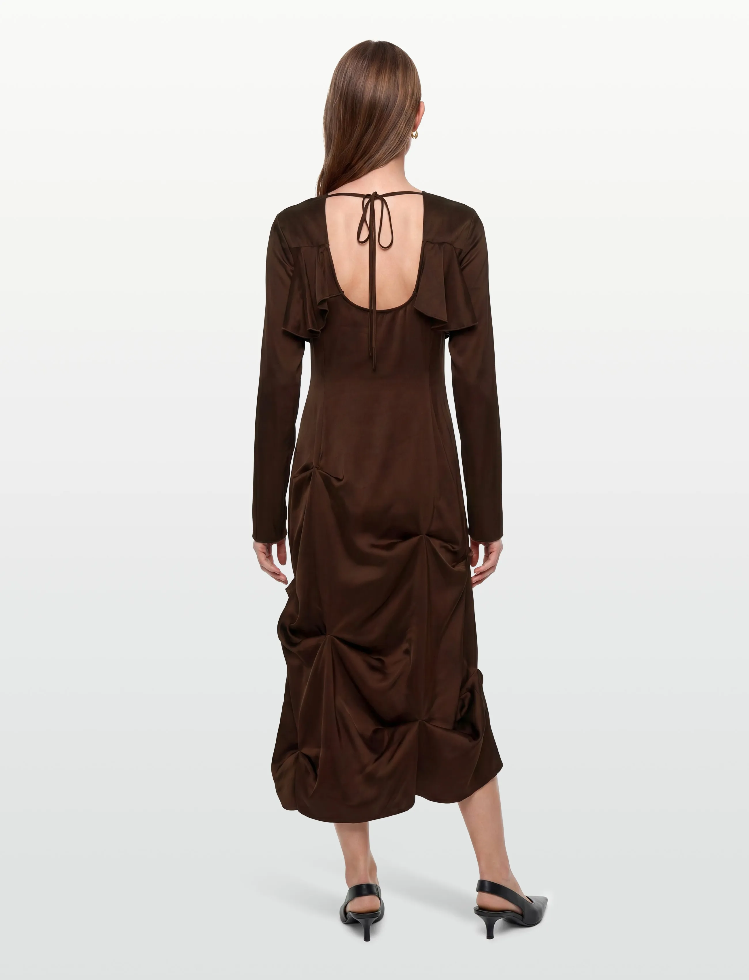 Ganni - Brown Ruffle Dress - partykleider - brown - 4