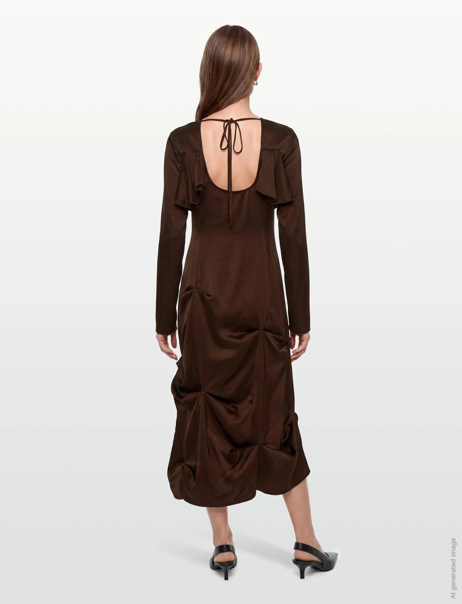 Ganni - Brown Ruffle Dress - partykleider - brown - 4