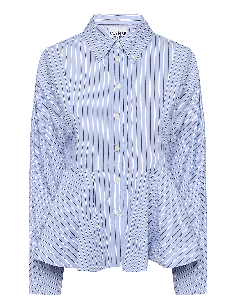 Ganni - Blue Stripe Peplum Shirt - langärmlige hemden - blue - 1