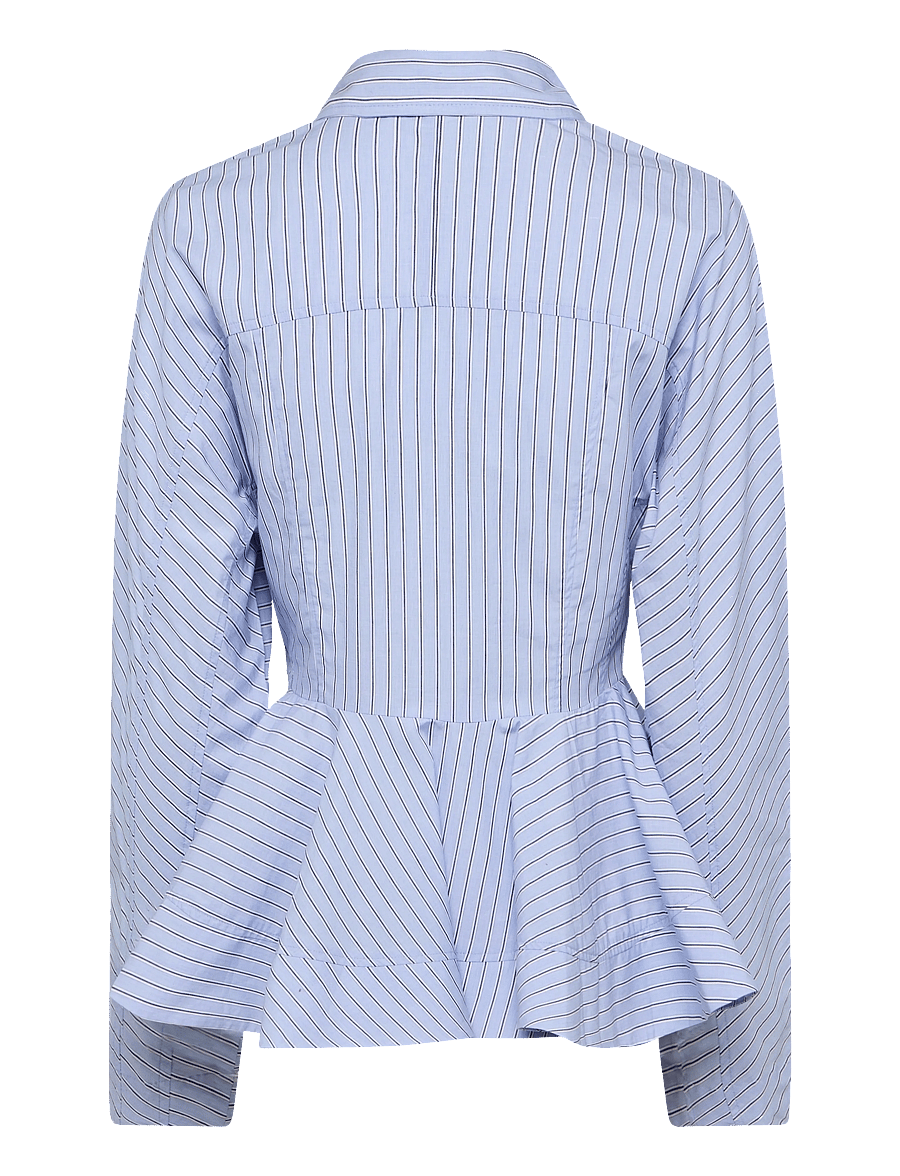 Ganni - Blue Stripe Peplum Shirt - langärmlige hemden - blue - 2