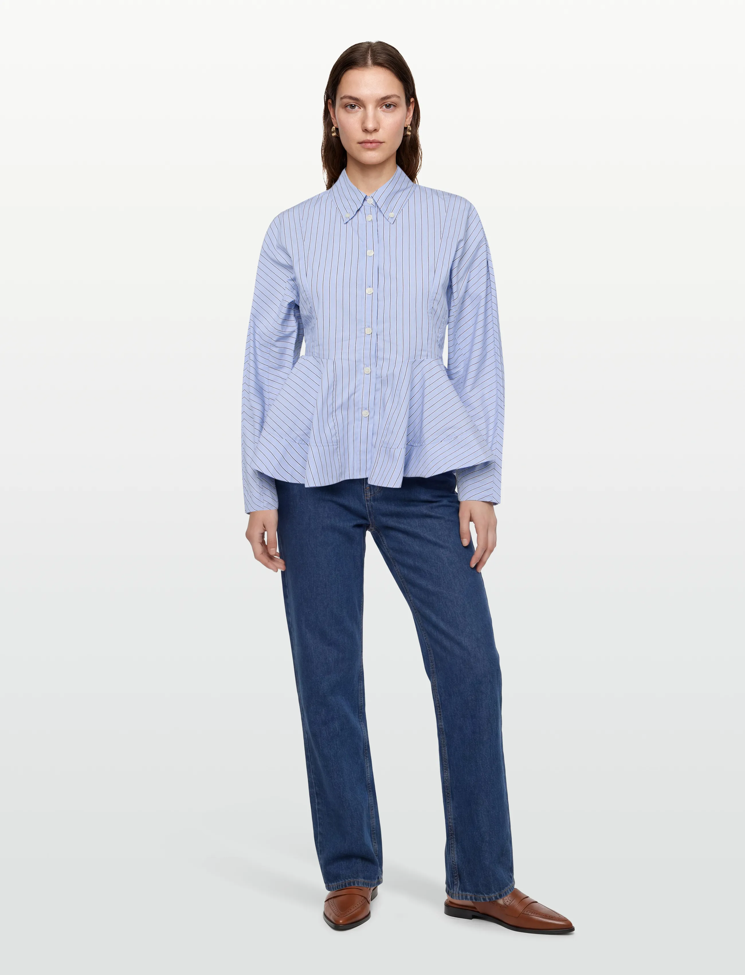 Ganni Blue Stripe Peplum Shirt, 34, Shirts, Blau - Long-sleeved, Frauen