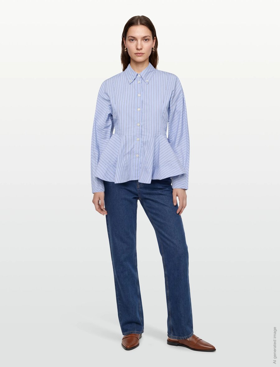 Ganni - Blue Stripe Peplum Shirt - langärmlige hemden - blue - 0