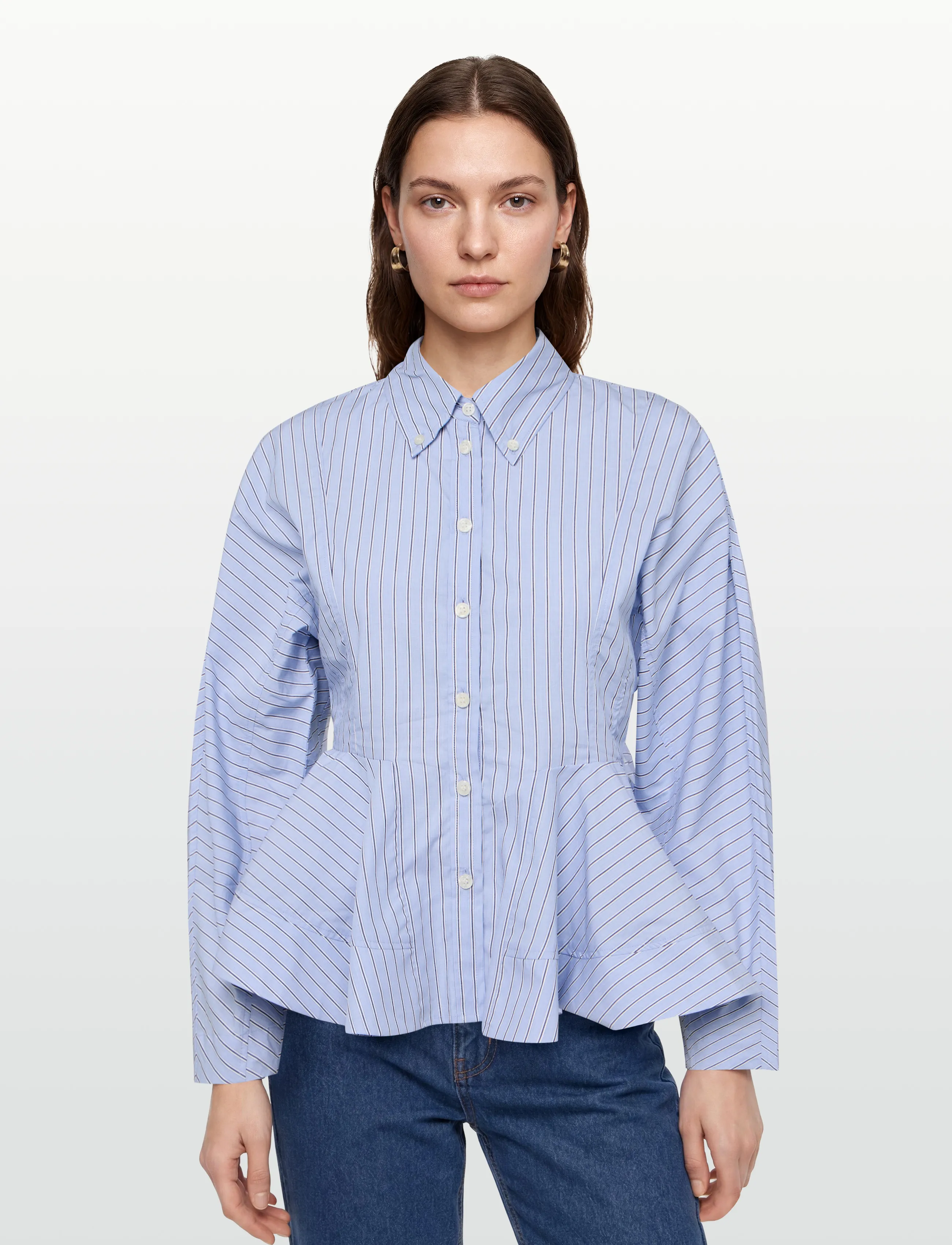 Ganni - Blue Stripe Peplum Shirt - blue - 3