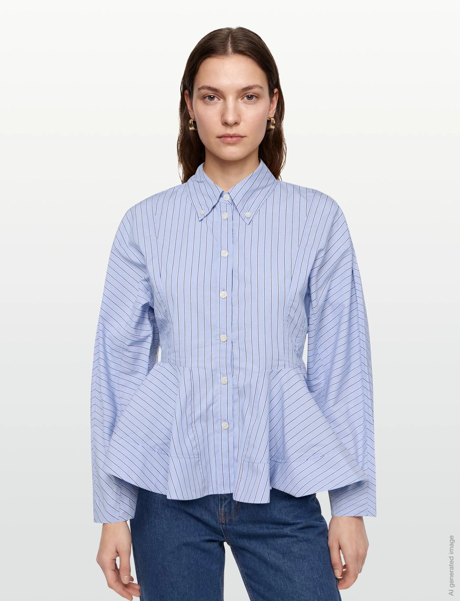 Ganni - Blue Stripe Peplum Shirt - langärmlige hemden - blue - 3