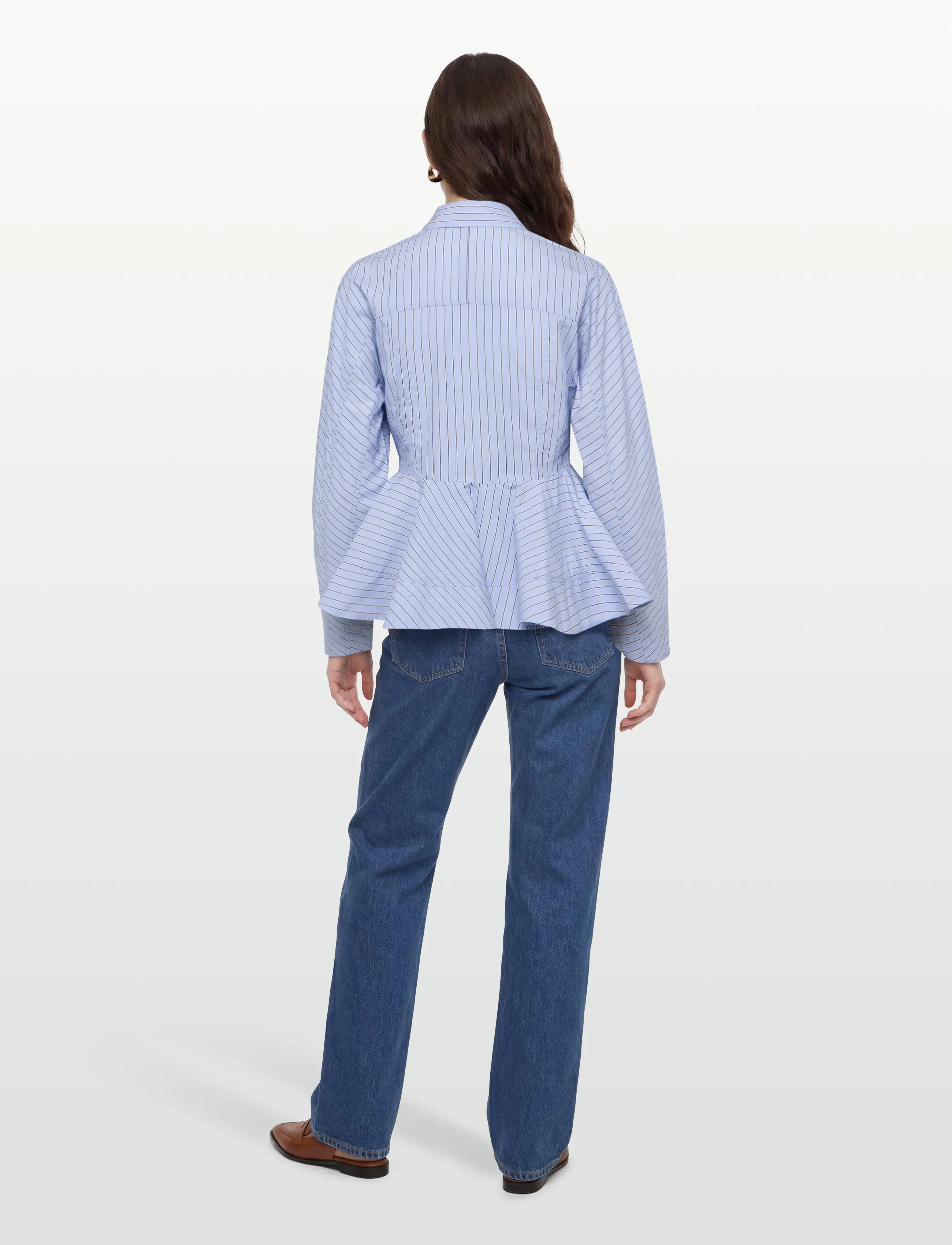 Ganni - Blue Stripe Peplum Shirt - blue - 4