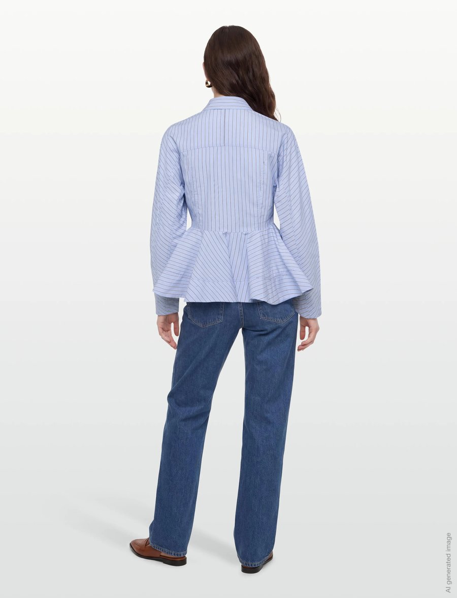Ganni - Blue Stripe Peplum Shirt - langärmlige hemden - blue - 4