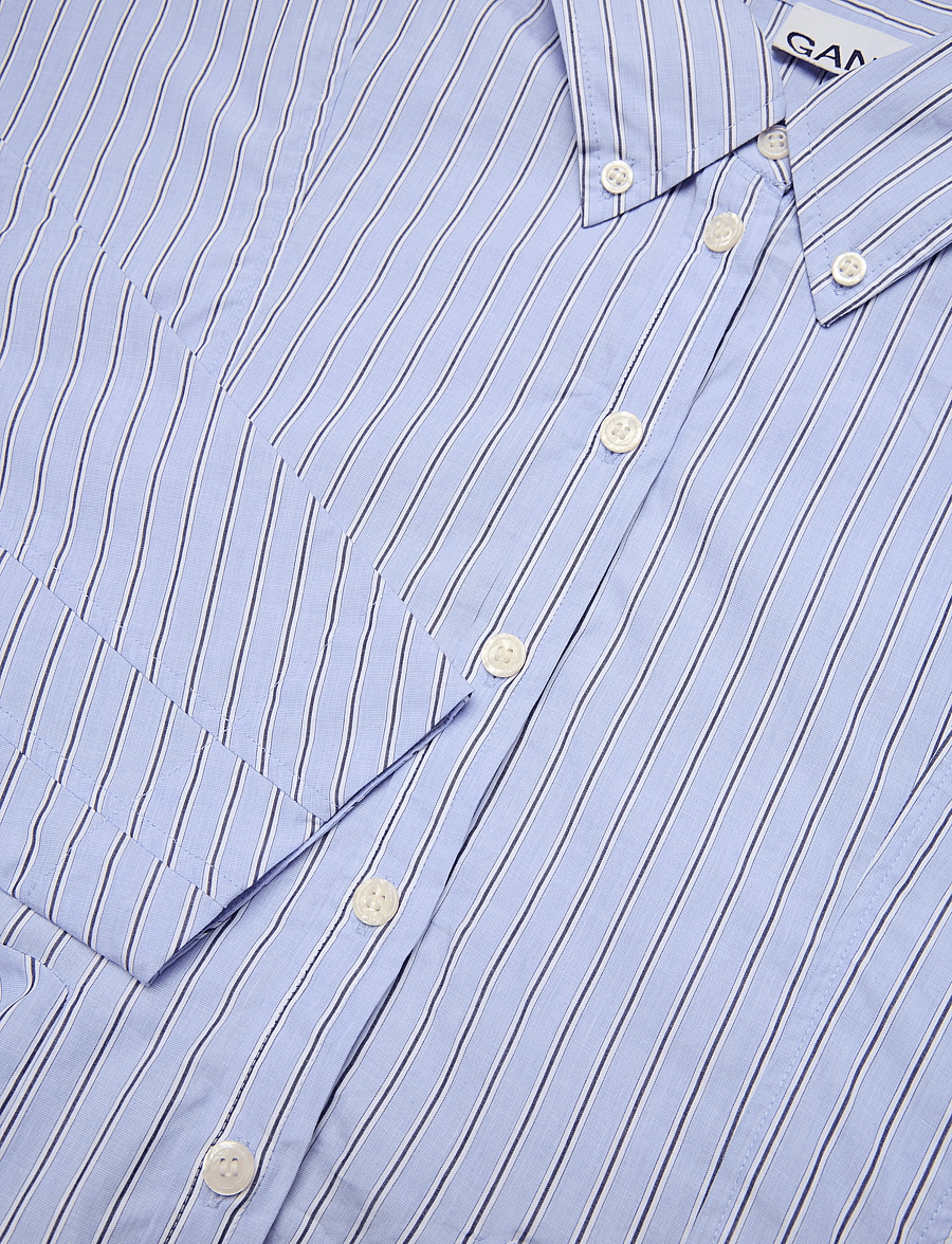 Ganni - Blue Stripe Peplum Shirt - langärmlige hemden - blue - 5