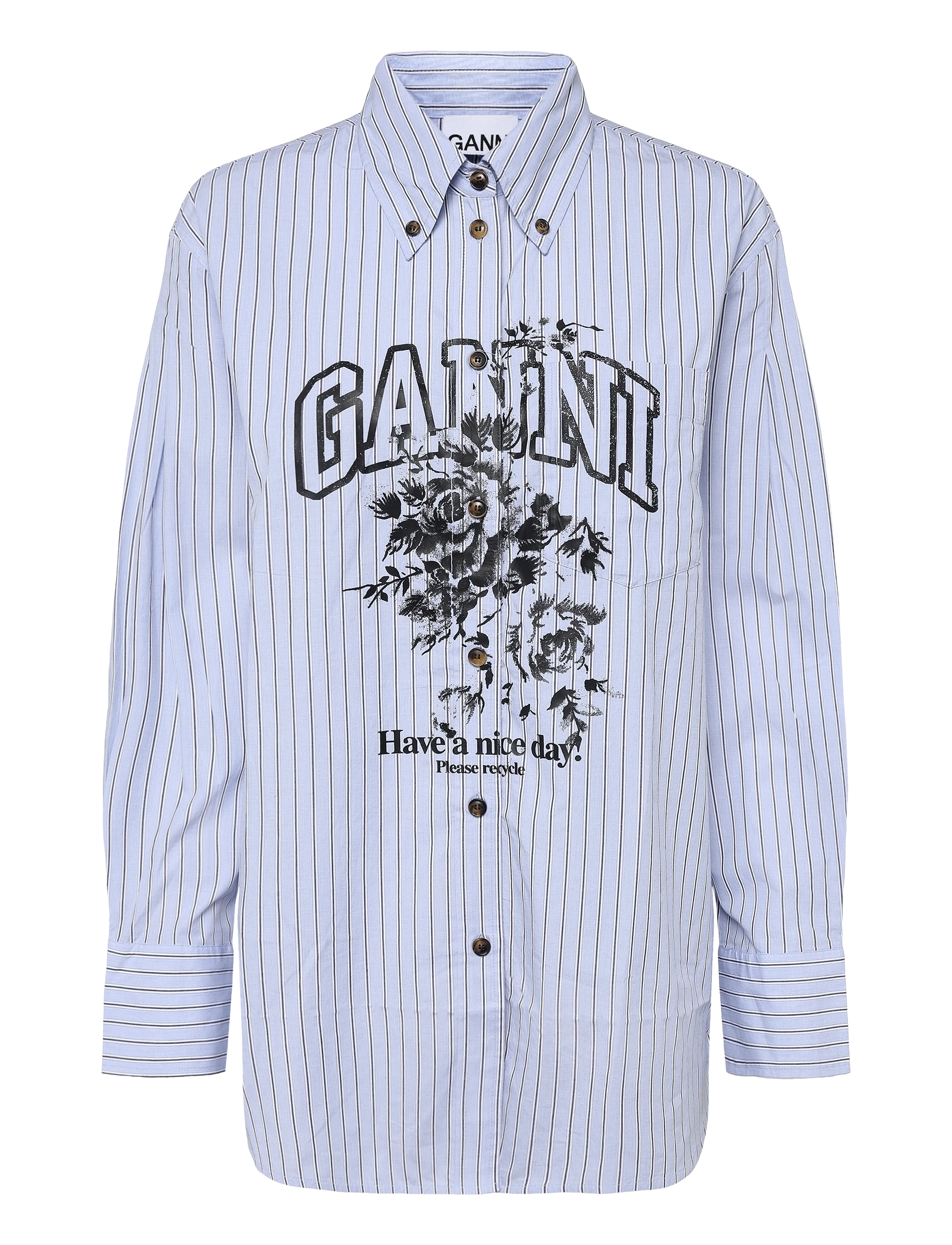 Ganni Stripe Graphic Shirt - Blouses & Shirts - BLUE / blue