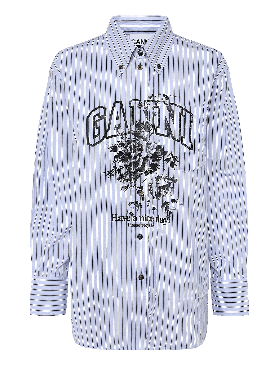 Ganni - Stripe Graphic Shirt - langærmede skjorter - blue - 0