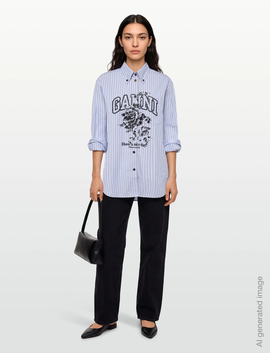 Ganni - Stripe Graphic Shirt - langærmede skjorter - blue - 0