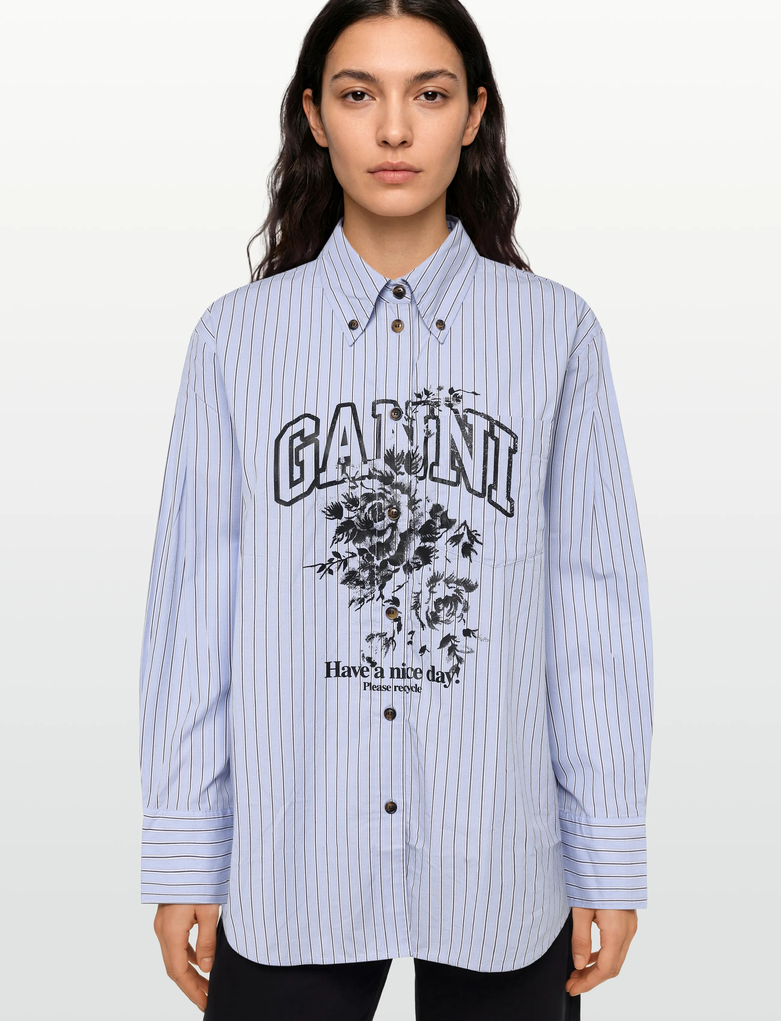 Ganni - Stripe Graphic Shirt - langærmede skjorter - blue - 3
