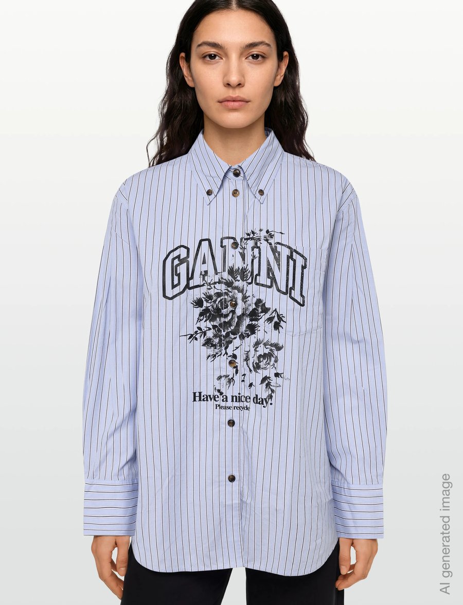 Ganni - Stripe Graphic Shirt - langærmede skjorter - blue - 3