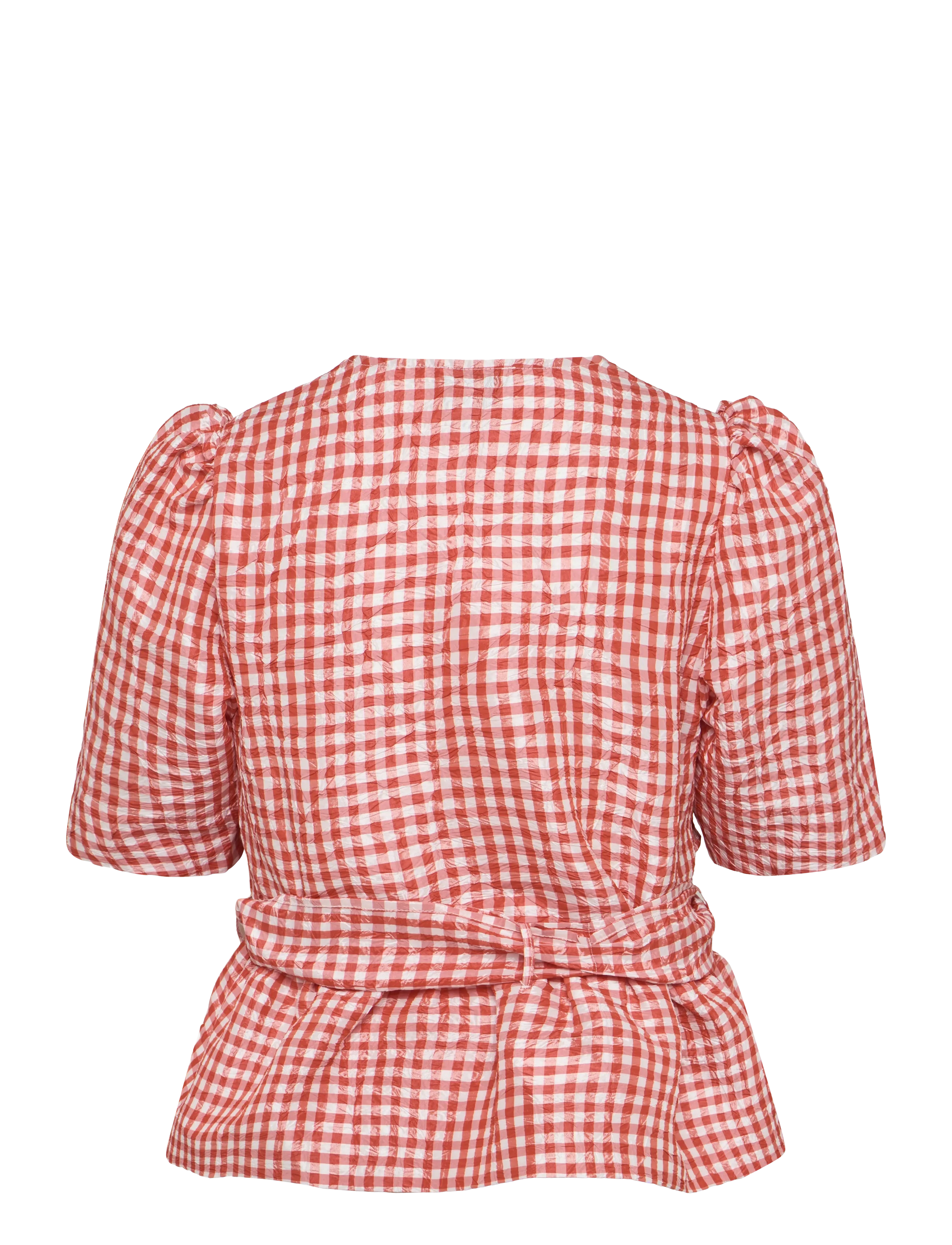 Ganni - Crinkled Taffeta Check Tie Strap Blouse - orange - 1