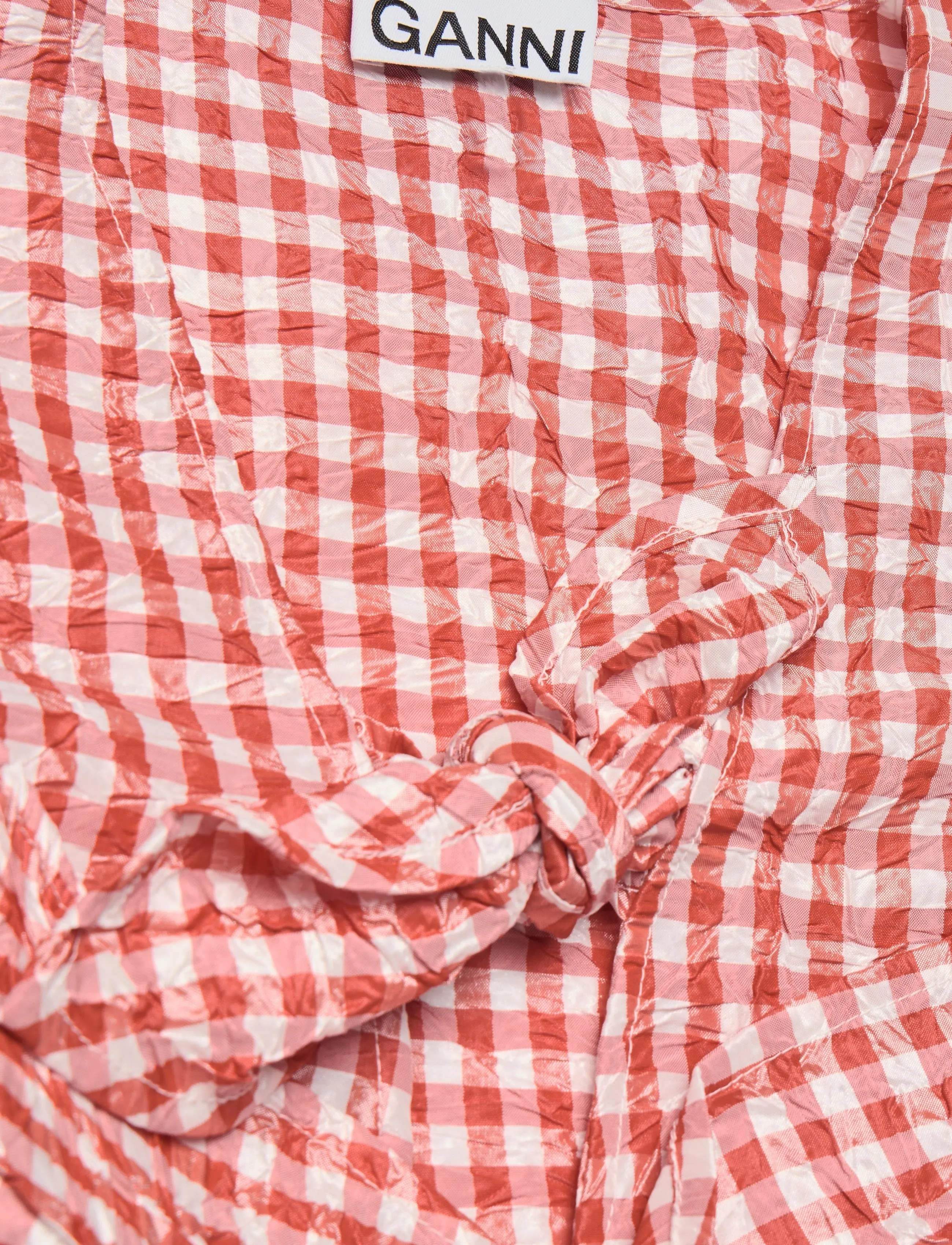 Ganni - Crinkled Taffeta Check Tie Strap Blouse - orange - 2