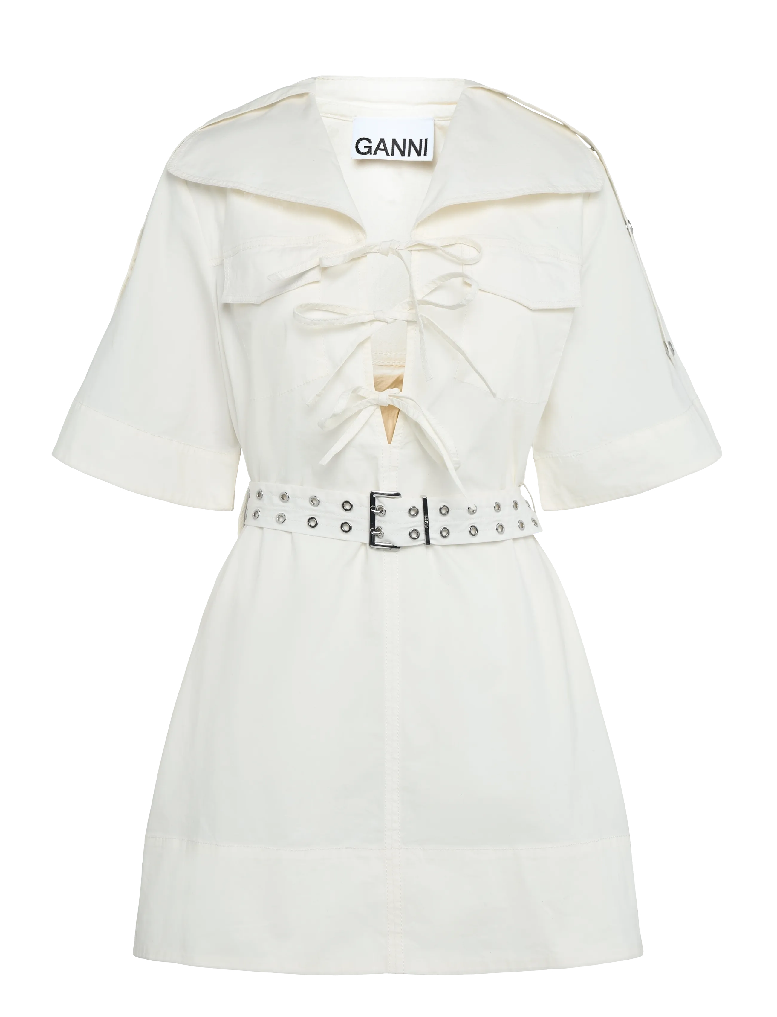 Ganni Ivory Stretch Cotton Mini Dress - Kleidung - WHITE / white