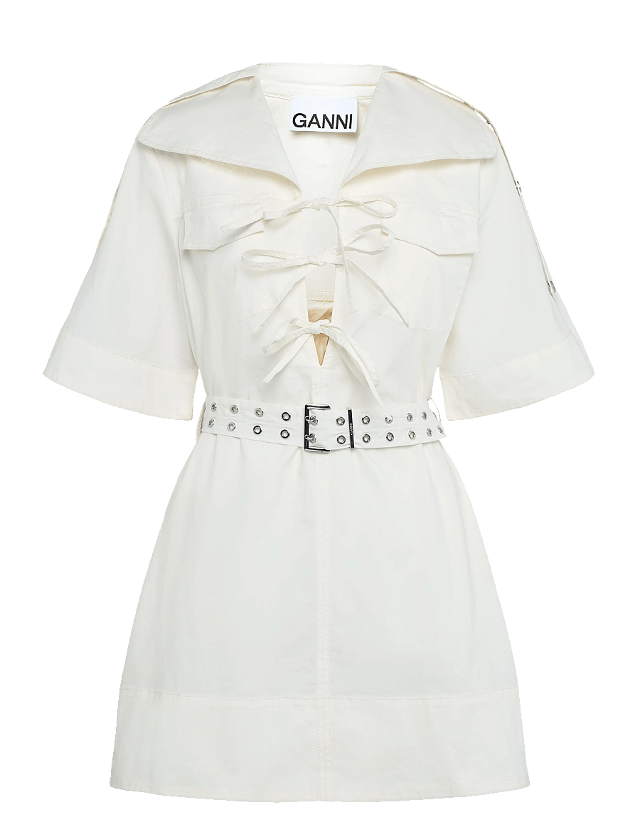 Ganni - Ivory Stretch Cotton Mini Dress - hemdkleider - white - 0