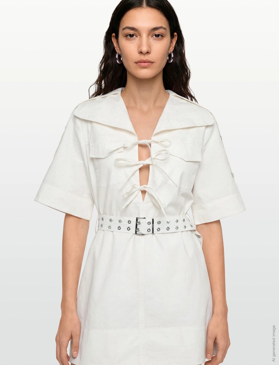 Ganni - Ivory Stretch Cotton Mini Dress - hemdkleider - white - 3