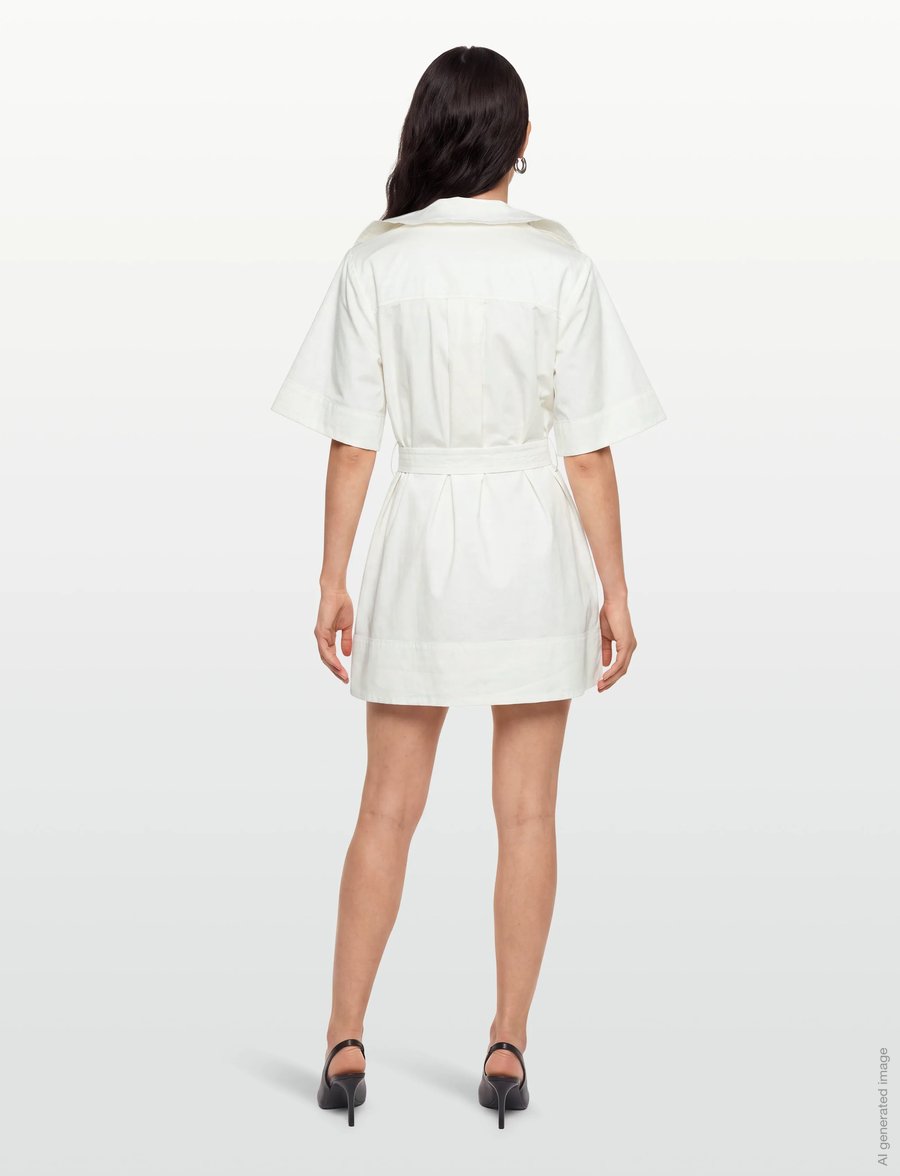 Ganni - Ivory Stretch Cotton Mini Dress - hemdkleider - white - 4
