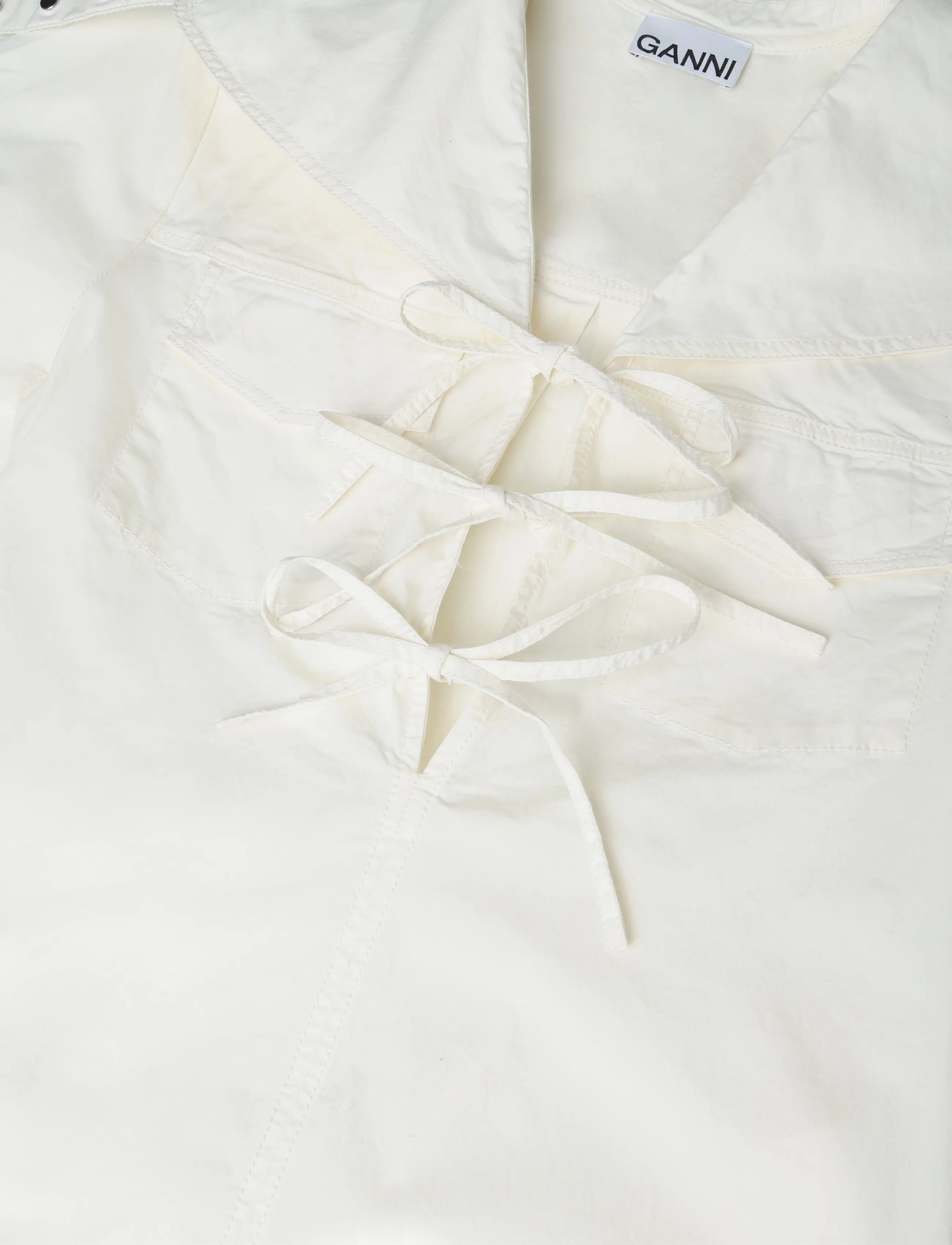 Ganni - Ivory Stretch Cotton Mini Dress - hemdkleider - white - 2