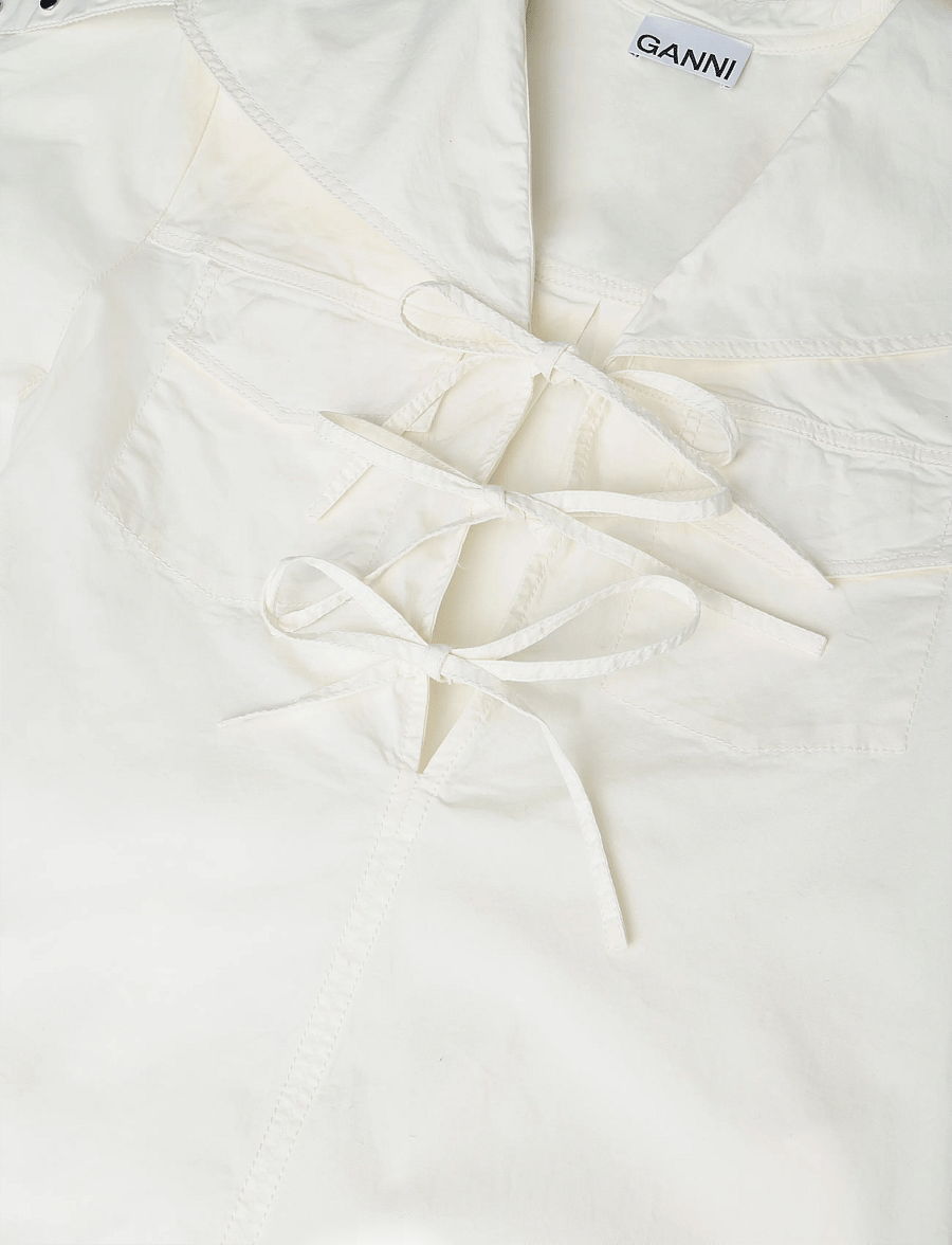 Ganni - Ivory Stretch Cotton Mini Dress - hemdkleider - white - 2