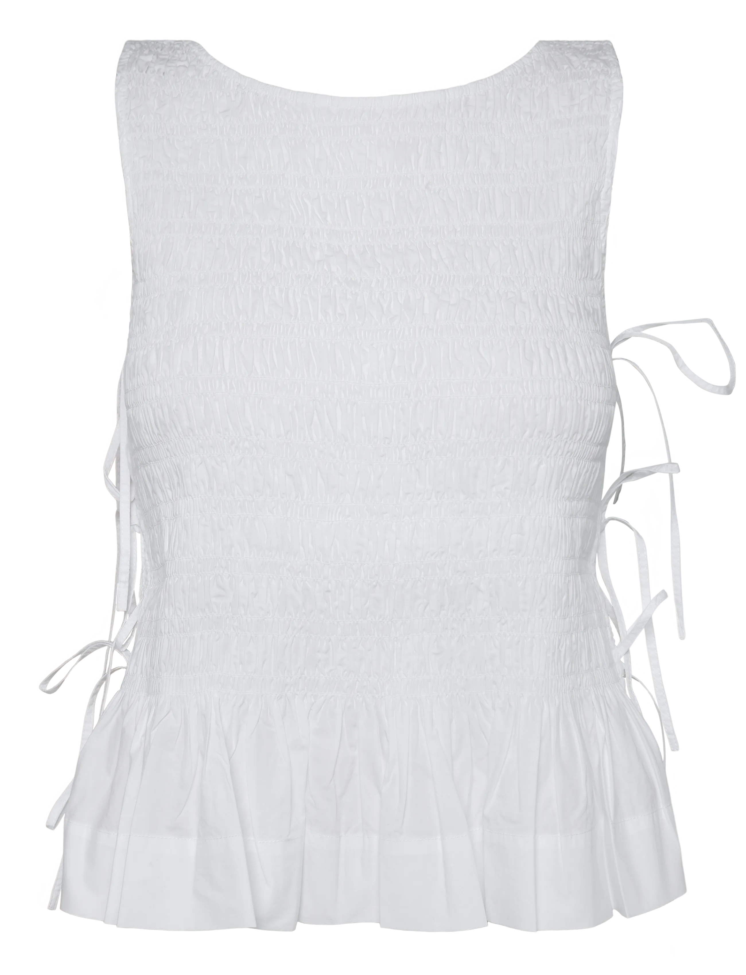 Ganni Top In White Smocked Cotton - Kollektionen - WHITE / white